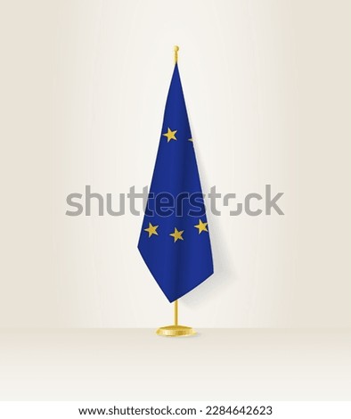 European Union flag on a flag stand. Vector illustration.