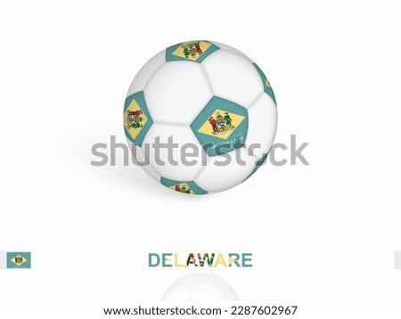 Soccer ball with the Delaware flag, football sport equipment. Vector illustration.
