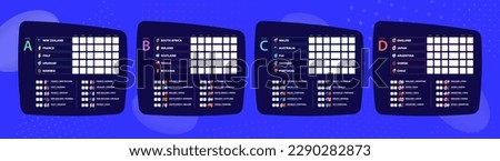 Scoreboard of Rugby 2023, all pool with icons for all matches on blue sport background. Vector illustration.