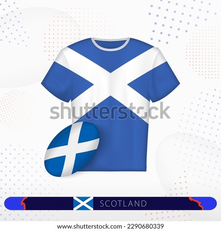 Scotland rugby jersey with rugby ball of Scotland on abstract sport background. Jersey design.