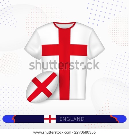England rugby jersey with rugby ball of England on abstract sport background. Jersey design.