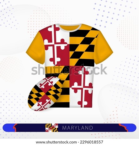 Maryland rugby jersey with rugby ball of Maryland on abstract sport background. Jersey design.