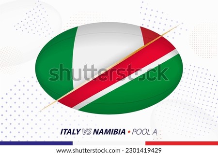 Rugby match between Italy and Namibia, concept for rugby tournament. Vector flags stylized in shape of oval ball.