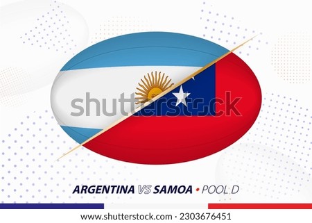 Rugby match between Argentina and Samoa, concept for rugby tournament. Vector flags stylized in shape of oval ball.