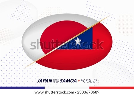 Rugby match between Japan and Samoa, concept for rugby tournament. Vector flags stylized in shape of oval ball.