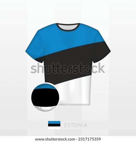 Football uniform of national team of Estonia with football ball with flag of Estonia. Soccer jersey and soccerball with flag. Vector template.