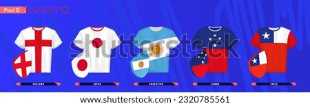 Rugby Jerseys with flag of pool D. Vector illustration.