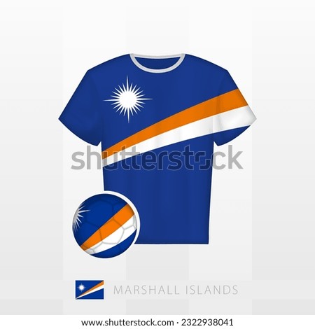Football uniform of national team of Marshall Islands with football ball with flag of Marshall Islands. Soccer jersey and soccerball with flag. Vector template.