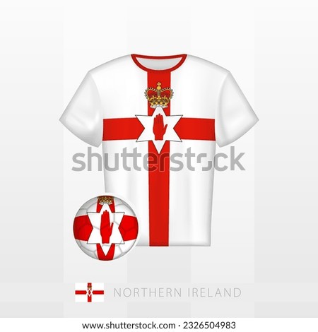 Football uniform of national team of Northern Ireland with football ball with flag of Northern Ireland. Soccer jersey and soccerball with flag. Vector template.
