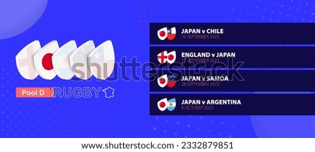 Japan rugby national team schedule matches in group stage of international rugby competition. Vector set.