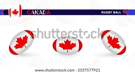 Rugby ball set with the flag of Canada in various angles on abstract background. Rugby vector collection.