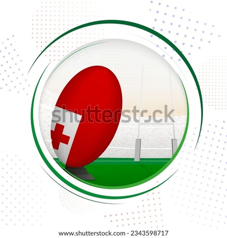 Flag of Tonga on rugby ball. Round rugby icon with flag of Tonga. Vector illustration.