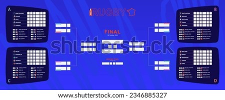 Tournament schedule, Rugby championship Bracket on blue abstract background. Vector template.