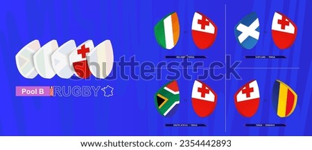 Rugby team of Tonga all matches icon in pool A of international rugby tournament. Vector collection.