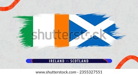 Ireland vs Scotland, international rugby match illustration in brushstroke style. Abstract grungy icon for rugby match. Vector illustration on abstract background.