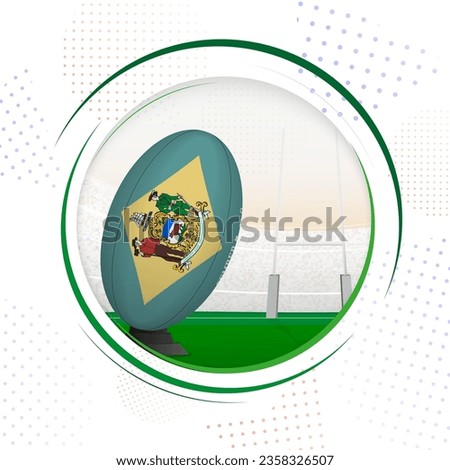 Flag of Delaware on rugby ball. Round rugby icon with flag of Delaware. Vector illustration.
