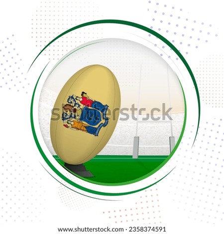 Flag of New Jersey on rugby ball. Round rugby icon with flag of New Jersey. Vector illustration.