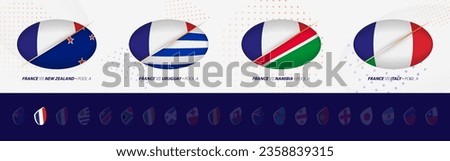 Rugby competition icons of France rugby national team, all four matches icon in pool. Vector set.