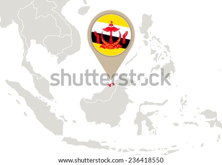 Map with highlighted Brunei map and flag