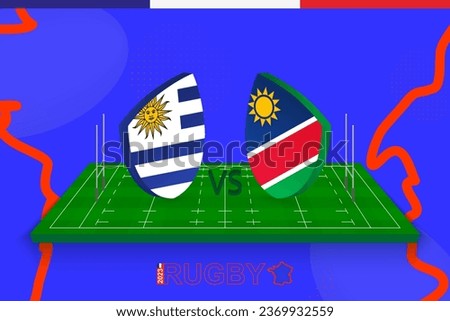 Rugby team Uruguay vs Namibia on rugby field. Rugby stadium on abstract background for international championship. Vector template.