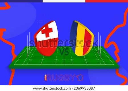 Rugby team Tonga vs Romania on rugby field. Rugby stadium on abstract background for international championship. Vector template.