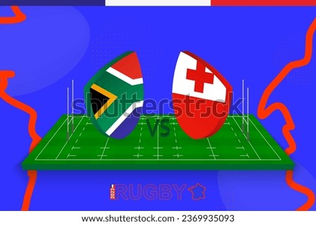 Rugby team South Africa vs Tonga on rugby field. Rugby stadium on abstract background for international championship. Vector template.