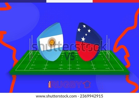 Rugby team Argentina vs Samoa on rugby field. Rugby stadium on abstract background for international championship. Vector template.