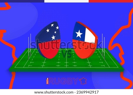 Rugby team Samoa vs Chile on rugby field. Rugby stadium on abstract background for international championship. Vector template.