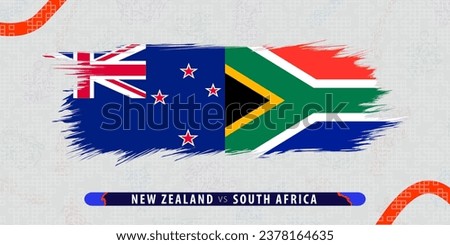 New Zealand vs South Africa, international rugby final match illustration in brushstroke style. Abstract grungy icon for rugby match. Vector illustration on abstract background.