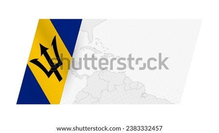 Barbados map in modern style with flag of Barbados on left side. Vector illustration of a map.