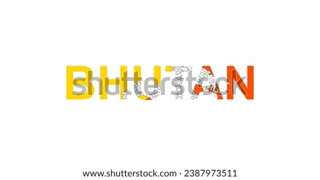 Letters Bhutan in the style of the country flag. Bhutan word in national flag style. Vector illustration.