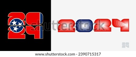 Year 2024 with flag of Tennessee and in color palate of Tennessee flag. Happy New Year 2024 in two different style. New Year design for Calendar, Posters, Greeting Cards or Election.