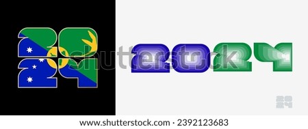 Year 2024 with flag of Christmas Island and in color palate of Christmas Island flag. Happy New Year 2024 in two different style. New Year design for Calendar, Posters, Greeting Cards or Election.