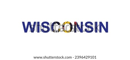 Letters Wisconsin in the style of the country flag. Wisconsin word in national flag style. Vector illustration.