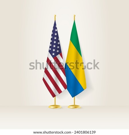 United States and Gabon national flag on a light background. Vector illustration.