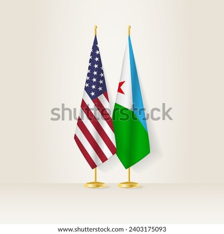 United States and Djibouti national flag on a light background. Vector illustration.