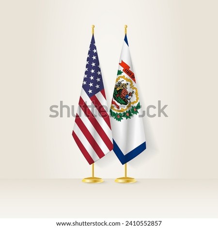 United States and West Virginia national flag on a light background. Vector illustration.
