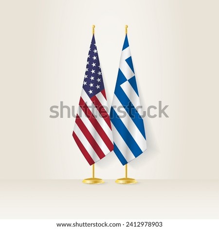 United States and Greece national flag on a light background. Vector illustration.