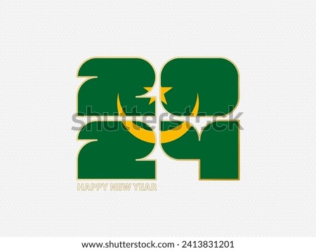 Abstract numbers 2024 with flag of Mauritania. Vector illustration.