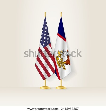 United States and American Samoa national flag on a light background. Vector illustration.
