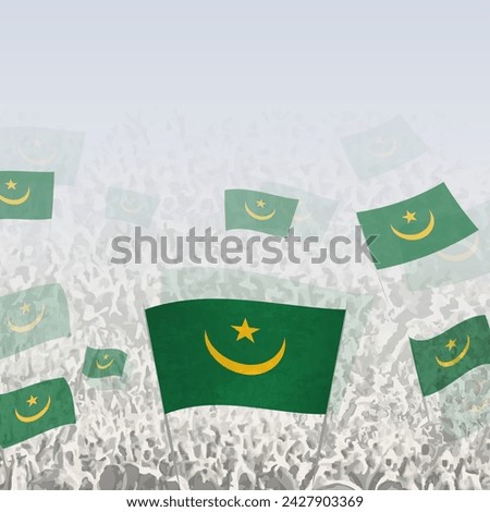 Crowd of people waving flag of Mauritania square graphic for social media and news. Vector illustration.