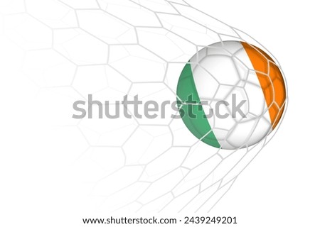 Ireland flag soccer ball in net. Vector sport illustration.