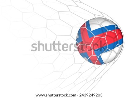 Faroe Islands flag soccer ball in net. Vector sport illustration.