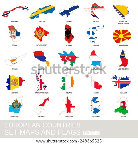 European countries set, maps and flags, part 2