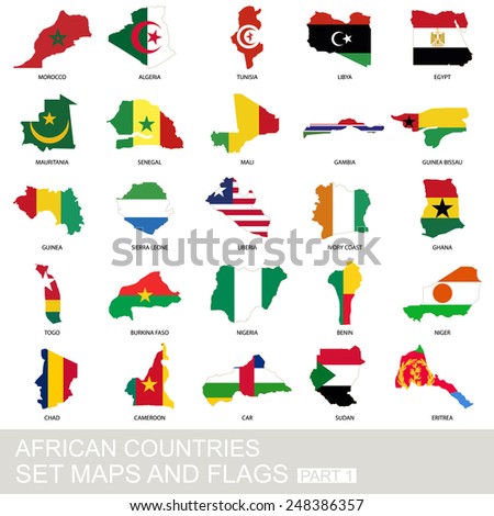 African countries set, maps and flags, part 1