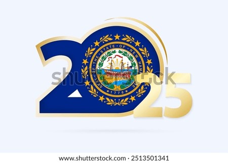 Year 2025 with New Hampshire Flag pattern. Vector Illustration.