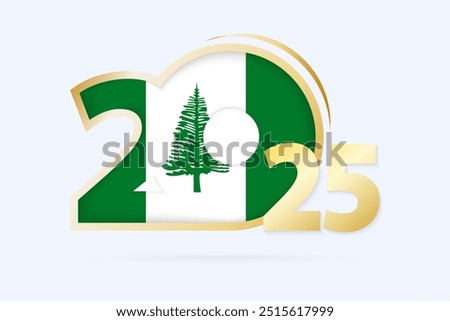 Year 2025 with Norfolk Island Flag pattern. Vector Illustration.