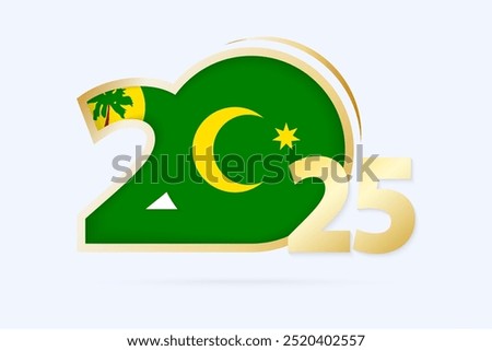 Year 2025 with Cocos Islands Flag pattern. Vector Illustration.