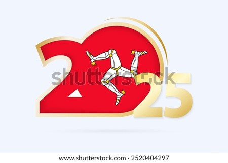 Year 2025 with Isle of Man Flag pattern. Vector Illustration.