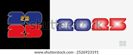 Year 2025 with flag of Liechtenstein and in color palate of Liechtenstein flag. Happy New Year 2025 in two different style. New Year design for Calendar, Posters, Greeting Cards or Election.